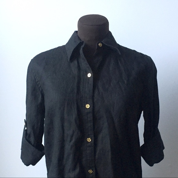 RL Classic Linen Blouse in Black + Gold - Picture 2 of 6